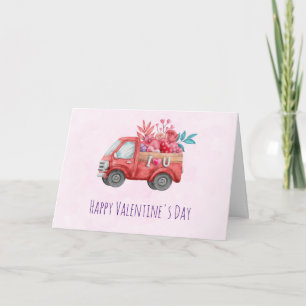 Carte Camion mignon d'amour transportant des cœurs et de