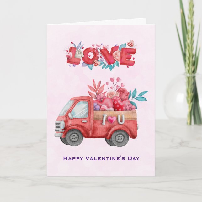 Carte Camion mignon Love portant des bonbons Valentine (Devant)