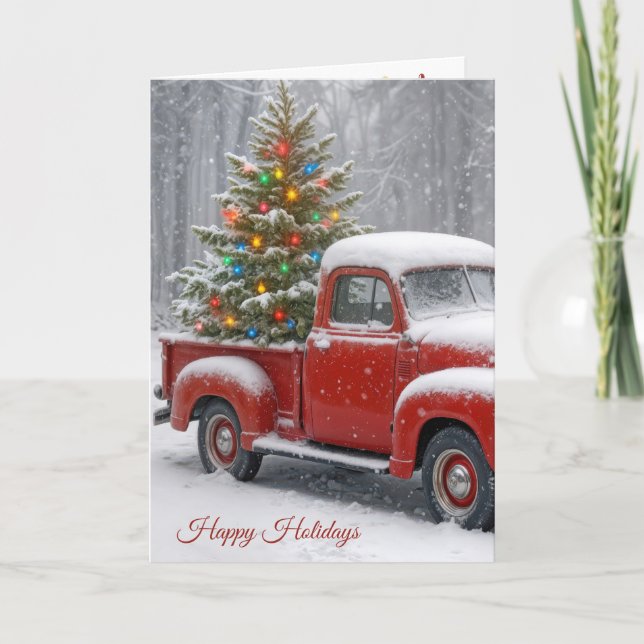 Carte Camion Red Retro Avec Arbre De Noël (Devant)
