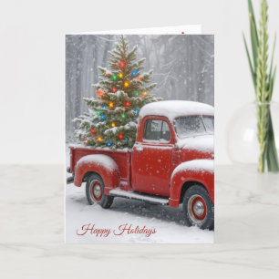 Carte Camion Red Retro Avec Arbre De Noël
