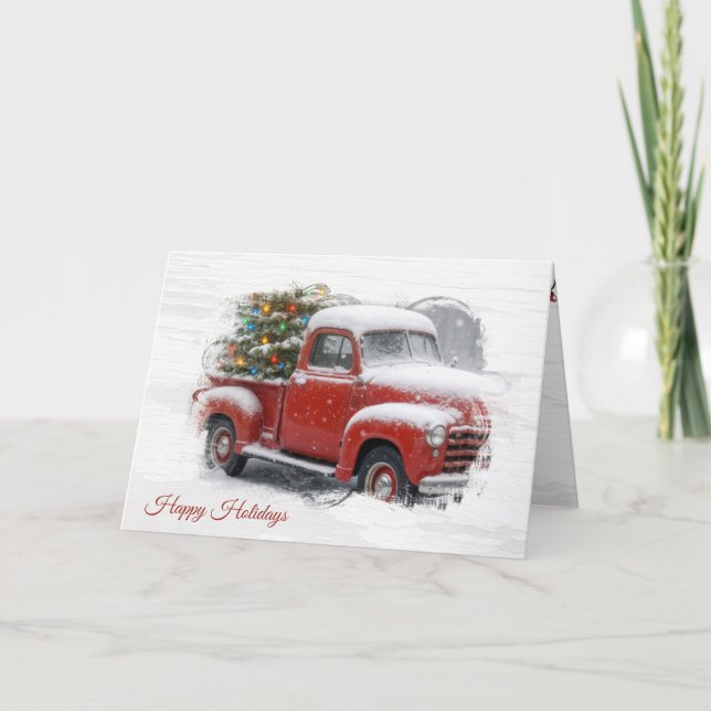 Carte Camion Red Retro Avec Arbre De Noël (Devant)