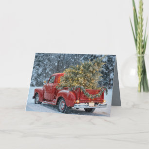 Carte Camion Red Retro Avec Arbre De Noël Dans Les Flamm
