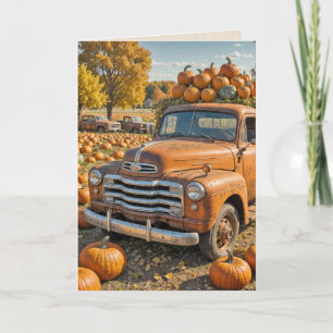 Carte Camion rétro avec Citrouilles pour Thanksgiving