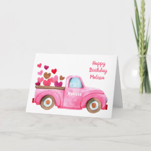 Carte Camion Rose rose mignon Joyeux Anniversaire