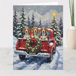 Carte Camion rouge de Noël Beagle Fêtes