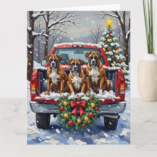 Carte Camion rouge de Noël Boxer Fêtes (Devant)