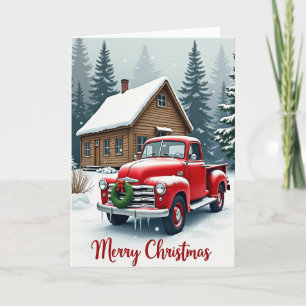 Carte Camion rouge de Noël rustique