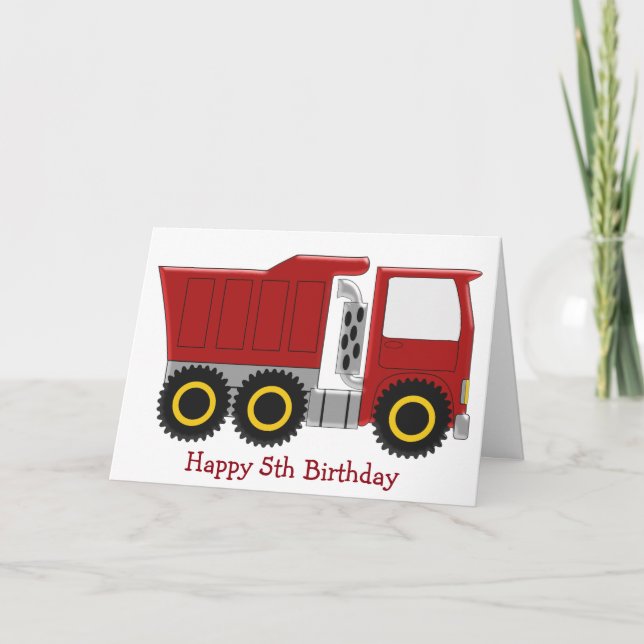 Carte Camion rouge personnalisé 5e anniversaire (Devant)
