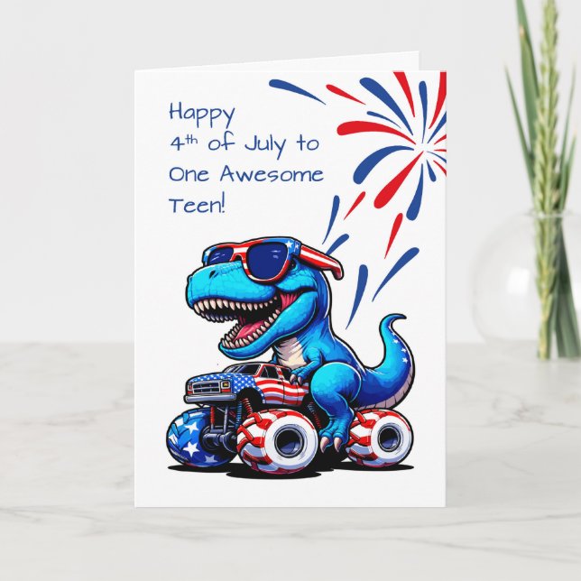 Carte Camion T-Rex Tween ou Ado 4 juillet Dinosaur (Devant)