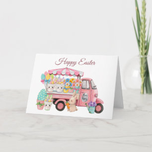 Carte Camion vintage avec fleurs et œufs de Pâques 