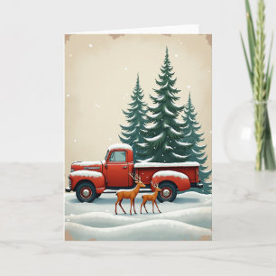 Carte Camion vintage Noël cerf neige