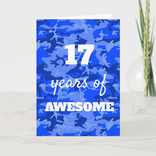 Carte Camouflage Bleu 17e Anniversaire (Devant)