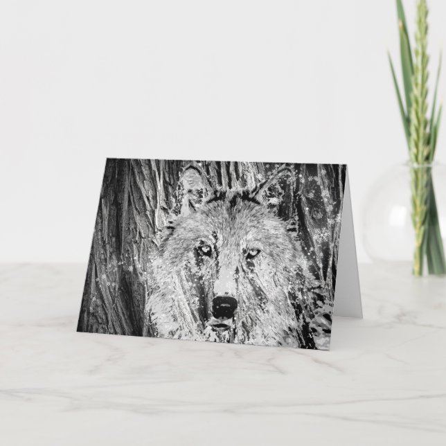 Carte Camouflage du loup d'hiver sauvage et anniversaire (Devant)