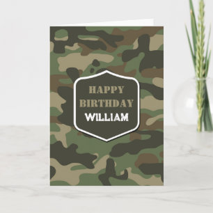Carte Camouflage Vert Camo Armée Monogramme Anniversaire