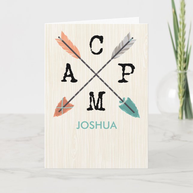 Carte Camp Personalize Name Arrows on Wood Pattern (Devant)