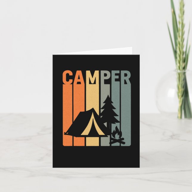 Carte Camper Retro Funny Camping Tente Fire Pine Tree Ou (Devant)