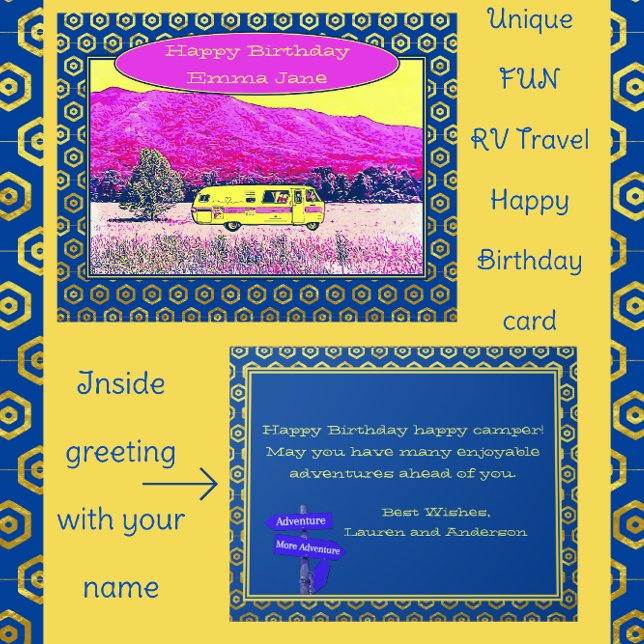 Carte Camper Van vintage Joyeux Camper Anniversaire Joye (Créateur téléchargé)