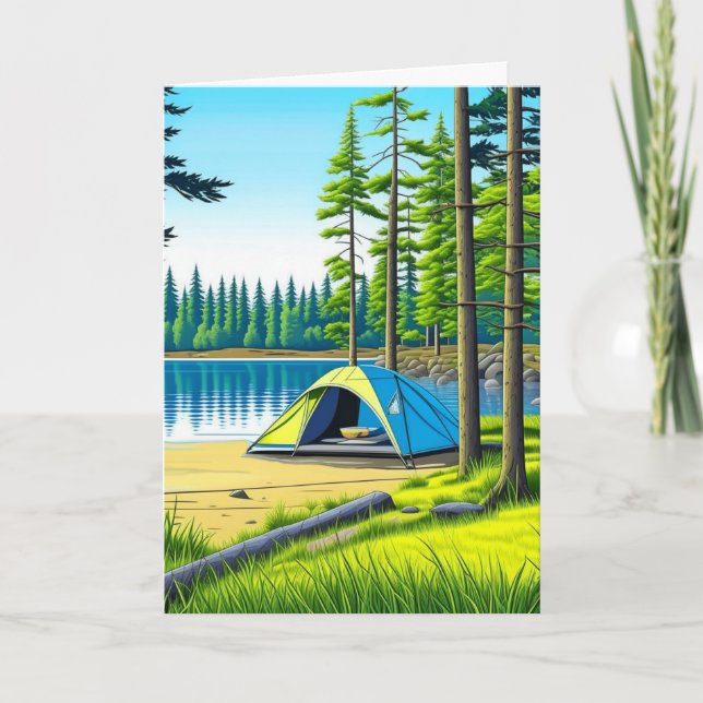 Carte Camping Tente à thème dans les bois Anniversaire (Devant)