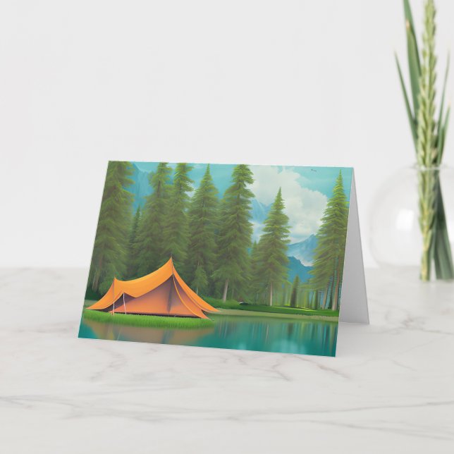 Carte Camping Thème Joyeux Anniversaire pour lui (Devant)