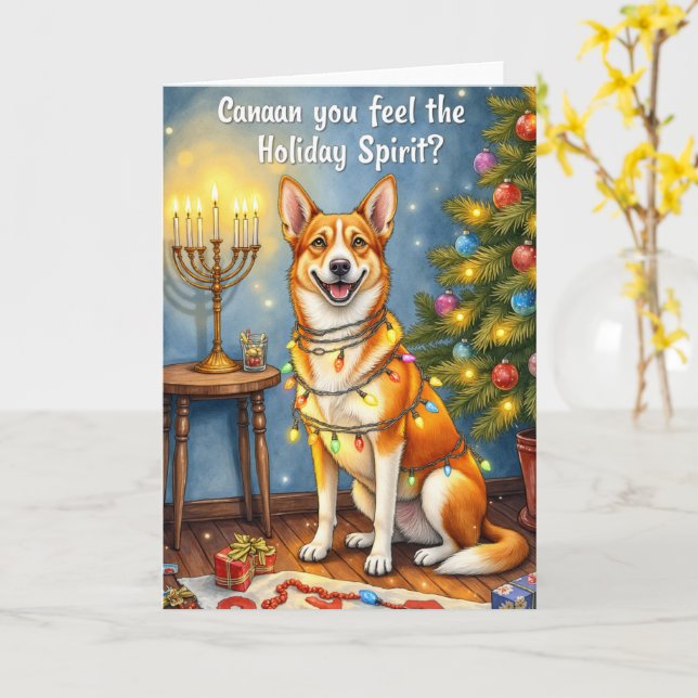 Carte Canaan Chien Noël Funny Jeu de Fêtes Salutation (Fleur jaune)