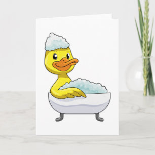 Carte Canard au bain avec baignoire et mousse