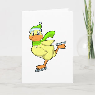 Carte Canard au patinage artistique avec des patins à gl