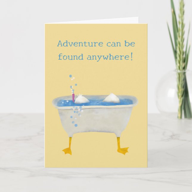 Carte Canard aventureux en plongée dans une baignoire (Devant)