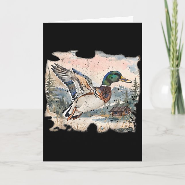 Carte Canard colvert drôle rétro Chasse aux oiseaux d'ea (Devant)