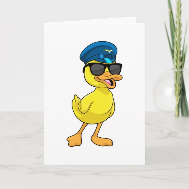 Carte Canard comme pilote avec chapeau de pilote (Devant)