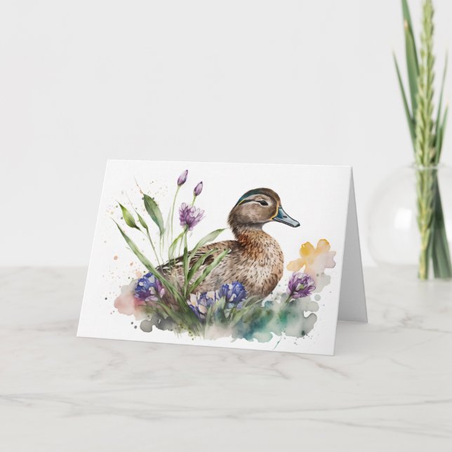 Carte Canard D'Anniversaire En Fleurs (Devant)