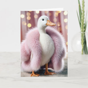 Carte Canard d'anniversaire portant un manteau de fourru