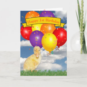 Carte Canard de Naissance Année Personnalisée Ballons Co
