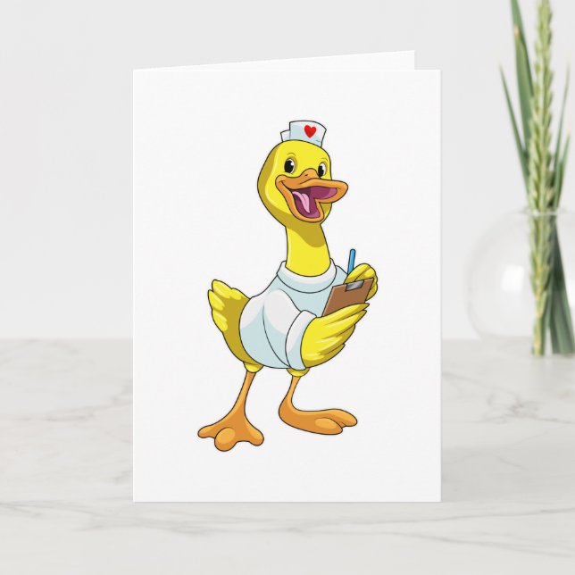 Carte Canard en infirmière avec cœur (Devant)