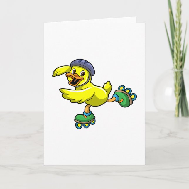 Carte Canard en patineur avec patins et casque (Devant)