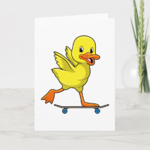 Carte Canard en patineur avec planche à roulettes