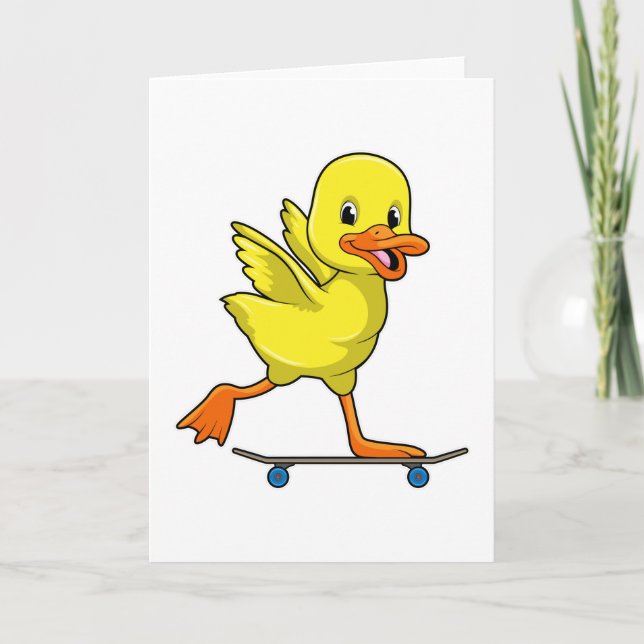 Carte Canard en patineur avec planche à roulettes (Devant)