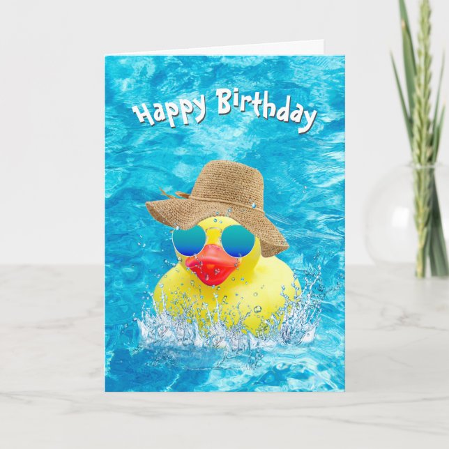 Carte Canard Jaune Anniversaire Avec Lunettes De Soleil (Devant)