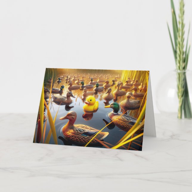 Carte Canard Jaune En Caoutchouc Anniversaire Avec Des D (Devant)