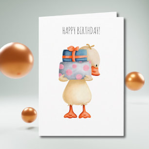Carte Canard mignon et cadeaux Joyeux Anniversaire