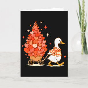 Carte Canard mignon tirant un chariot en forme de cœur,