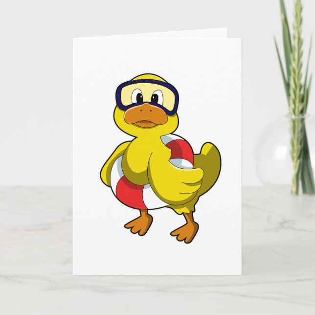 Carte Canard nageant avec bouée et lunettes de plongée (Devant)