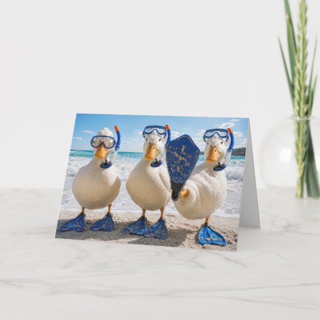 Carte Canards blancs d'anniversaire avec équipement de s (Devant)