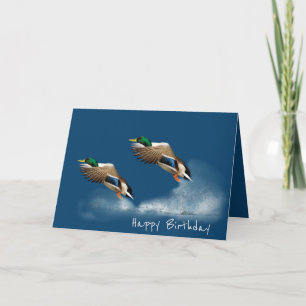 Carte Canards colverts d'anniversaire volant au-dessus d