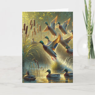 Carte Canards Mallard Et Cattails Anniversaire