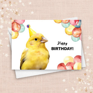 Carte Canary Bird avec ballons et Casquette de fête Anni