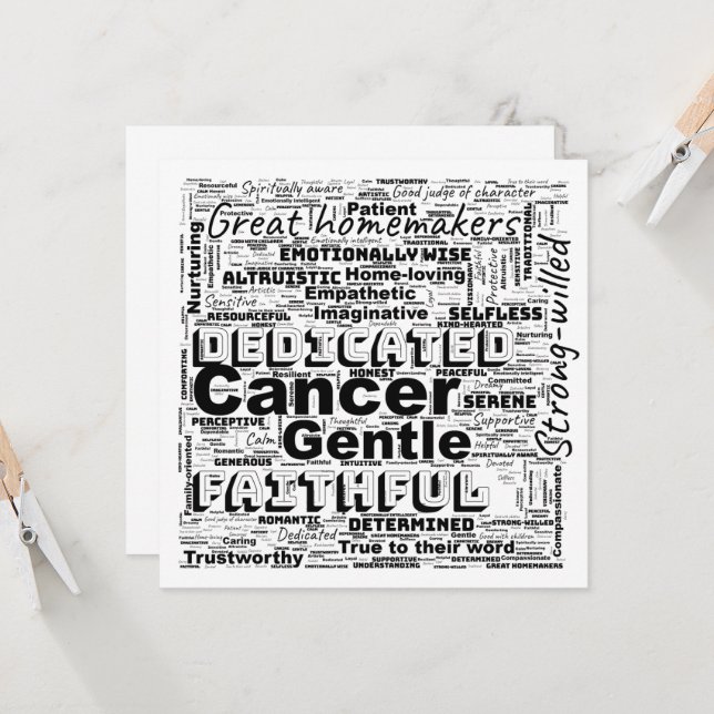 Carte Cancer avec ce nuage de vœux du mot Zodiaque (Devant/Arrière en situation)