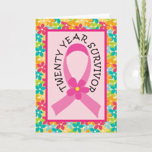 Carte Cancer du sein 20 ans Survivant Pink Ribbon