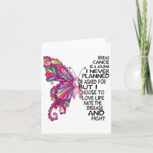 Carte Cancer du sein Papillon Forte Femme Rose Support