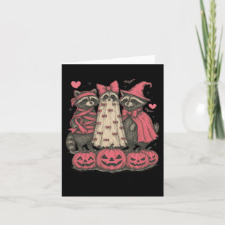 Carte Cancer du sein Raccoon Ghost Witch Pink Ribbon Hal