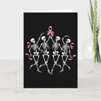Carte Cancer du sein, squelette dansant Ruban Rose de se